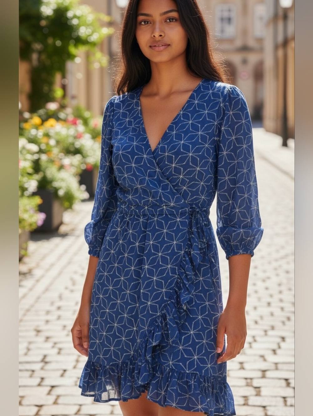 Anthropologie Dress Plenty By Tracy Reese Aleah Blue Stars Ruffle Hem Size Small